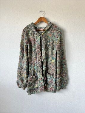 Vintage Betsey Johnson Multicolor Hooded Knit Sweater Cardigan